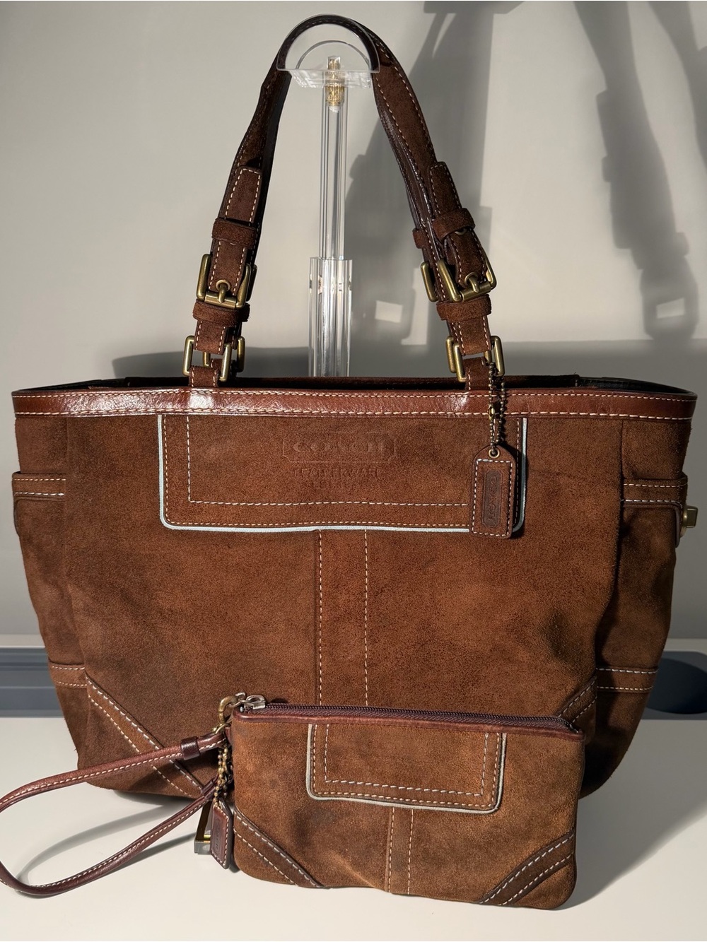 Coach Brown Suede Tote with Matching Wristlet